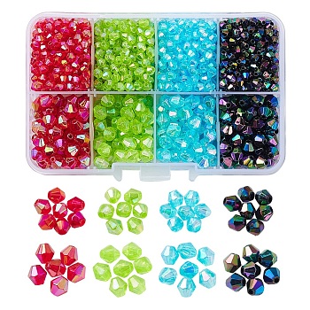 8 Style Bicone AB Color Plated Eco-Friendly Transparent Acrylic Beads, Mixed Color, 4~6x4~6mm, Hole: 1mm