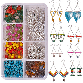 SUNNYCLUE DIY Earring Making, with Natural/Synthetic Gemstone Beads, Iron Cable Chains, Silver-color Iron Eye Pin and Brass Earring Hooks, Mixed Color, 110x70x30mm