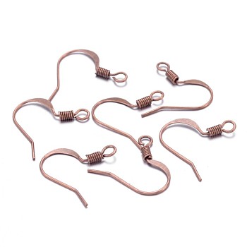 Brass French Earring Hooks, with Horizontal Loop, Flat Earring Hooks, Nickel Free, Red Copper, 17mm, Hole: 2mm