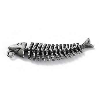 Tibetan Style Alloy Big Pendant, Frosted, Fishbone Charm, Antique Silver, 57x12.5x7mm, Hole: 2.3mm