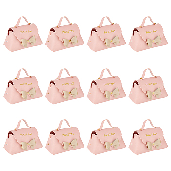 Foldable PU Leather Candy Gift Bags, with Nails and Magnetic Clasps, Wedding Favor Candy Bags, Pink, Finished Product: 13x7x8cm