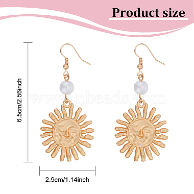 2 Pairs 2 Colors Alloy Sun with Smiling Face Dangle Earrings with Plastic Pearl Beaded(EJEW-AN0001-82)-2