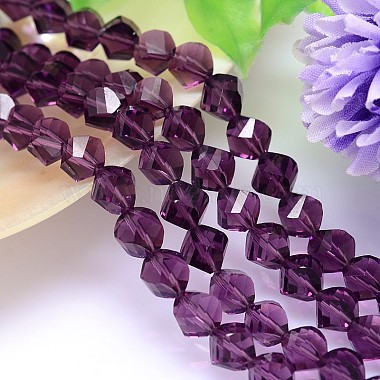 10mm Purple Polygon Glass Beads