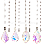 4Pcs 4 Styles Glass Charms Ceiling Fan Pull Chain Extenders, with Iron Ball Chain, Clear AB, 555~570mm, 1pc/style(HJEW-SP0001-80)