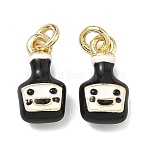 Brass Enamel Pendants, Soy Sauce Charms, Long-Lasting Plated, Rack Plating, Lead Free & Cadmium Free, Real 18K Gold Plated, Black, 12x6.5x3.5mm, Jump Ring: 5x1mm, Inner Diameter: 3.5mm(KK-F933-17G)