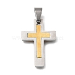 Easter 304 Stainless Steel Pendants, Cross Charms, Polishing, Ion Plating(IP), Golden & Stainless Steel Color, 30.5x21x2.5mm, Hole: 7x5mm(STAS-E532-03GP-A)