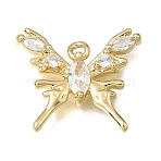 Brass Micro Pave Clear Cubic Zirconia Pendants, Butterfly Charms, Rack Plating, Long-Lasting Plated, Lead Free & Cadmium Free, Real 18K Gold Plated, 15.5x18x3.5mm, Hole: 1.5mm(KK-K427-50G)