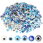 600Pcs 6 Colors Resin Beads, Flat Round, Evil Eye, Mixed Color, 7.5~8x5~6mm, Hole: 1.8~2mm, 100pcs/color(RESI-PA0001-06)