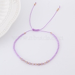 2mm Faceted Natural Amethyst Beaded Braided Adjustable Bracelets for Women, 5-7/8~11-3/4 inch(15~30cm)(PF2854-4)