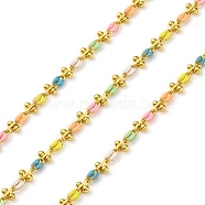 Brass Enamel Link Chains, wiht Spool, Long-Lasting Plated, Soldered, Lead Free & Cadmium Free, Colorful, Links: 9x4.5x2mm(CHC-L050-07G-10)