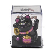 Plastic Solar Powered Japanese Lucky Cat Figurines, for Home Car Office Desktop Decoration, Black, 65x54x49mm(DJEW-K023-01A)