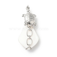 Natural White Shell Pendants, Teardrop Charm, with Stainless Steel Color Plated 304 Stainless Steel Tortoise Findings and Jump Ring, Stainless Steel Color, 35~44x18~20x8~10mm, Hole: 3mm(SSHEL-G025-02P)