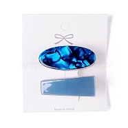 Cellulose Acetate(Resin) and Plasic Alligator Hair Clips, with Golden Iron Findings, Oval & Trapezoid, Steel Blue, 41.5x18x16mm, 2pcs/set(PHAR-C008-01C)