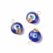 Handmade Lampwork Pendants, with Copper Wire Wrapped, Flat Round with Evil Eye, Blue, 20.5x16x8.5mm, Hole: 3.2mm(PALLOY-JF01106)