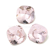 Glass Rhinestone Cabochons, Flat Back & Back Plated, Faceted, Square, Light Rose, 6x6x3.5mm(RGLA-L029-14A-223)