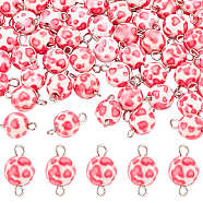 50Pcs Spray Painted Opaque Resin Connector Charms, with Platinum Tone Iron Double Loops, Round with Heart Pattern, Hot Pink, 17x9.5~10mm, Hole: 2mm(RESI-HY0001-04)