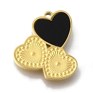 Ion Plating(IP) 304 Stainless Steel Manual Polishing Charms, with Black Acrylic, Heart, Golden, 15x13.5x2mm, Hole: 1mm(STAS-M059-06G-01)