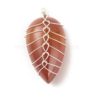 Natural Carnelian Pendants, with Silver Tone Eco-Friendly Copper Wire Wrapped, Teardrop, 32~33x15~17.5x8~9mm, Hole: 3.2~3.4mm(PALLOY-JF01384-03)