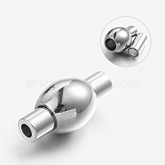 304 Stainless Steel Magnetic Clasps with Glue-in Ends, Oval, Stainless Steel Color, 16x8mm, Hole: 2mm(X-STAS-L131-09)