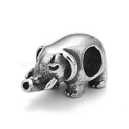 304 Stainless Steel European Beads, Large Hole Beads, Elephant, Antique Silver, 8x8x16mm, Hole: 4mm(STAS-G256-13AS)