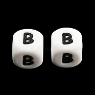 20Pcs White Cube Letter Silicone Beads 12x12x12mm Square Dice Alphabet Beads with 2mm Hole Spacer Loose Letter Beads for Bracelet Necklace Jewelry Making, Letter.B, 12mm, Hole: 2mm(JX432B)
