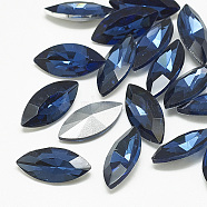 Pointed Back Glass Rhinestone Cabochons, Back Plated, Faceted, Horse Eye, Montana, 8x4x2mm(RGLA-T083-4x8mm-13)