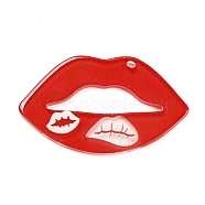 Valentine's Day Theme Opaque Acrylic Pendants, Red, Lip, 24x42.5x2mm, Hole: 1.6mm(SACR-F011-03B)