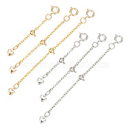 6Pcs 6 Style Brass Chain Extender, End Chains with Heart Chain Tabs and Spring Ring Clasps, for Jewelry Making, Real Gold Plated & Real Platinum Plated, 5.5~9.5cm, 1Pc/style(FIND-AB00044)