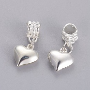 Alloy European Dangle Beads, Large Hole Heart Beads, Silver Color Plated, 25.5mm, Hole: 5mm(MPDL-E045-09)