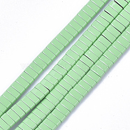 Spray Painted Non-magnetic Synthetic Hematite Multi-Strand Links, Two Hole Carrier Beads, For Tile Elastic Bracelets Making, Rectangle, Light Green, 2x5x2mm, Hole: 0.6mm, about 170pcs/strand, 15.9 inch(G-T124-05J)