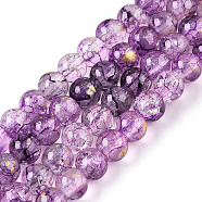 Baking Painted Crackle Glass Bead Strands, with Gold Powder, Round, Dark Orchid, 6mm, Hole: 1.2mm, about 147pcs/strand, 31.10 inch(79cm)(DGLA-R053-04P-A)