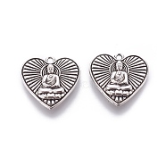 Tibetan Style Alloy Pendants, Cadmium Free & Nickel Free & Lead Free, Heart with Buddha, Antique Silver, 23x25x3mm, Hole: 2mm(TIBEP-A122968-AS-FF)