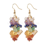 Reiki Natural Mixed Stone Chip Beads Dangle Earrings for Girl Women, Brass Earring, Golden, 58mm, Pin: 0.5mm(EJEW-JE04654)