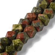 Natural Unakite Star Cut Round Beads Strands, Faceted, 7~8.5x7~8.5x7~8.5mm, Hole: 1.2mm, about 25~26pcs/strand, 8.39''~8.62''(21.3~21.9cm)(G-M418-C07-01)
