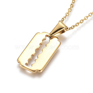 304 Stainless Steel Pendant Necklaces, with Cable Chains and Lobster Claw Clasps, Rectangle, Razor Blade, Golden, 17.6 inch(44.8cm), 1.5mm(NJEW-F275-16G)