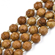 Natural Picture Jasper Beads Strands, with Seed Beads, Faceted Bicone Barrel Drum, 7~8x7~8mm, Hole: 1mm, about 35~38pcs/strand, 13.82 inch~14.84 inch(35.1~37.7cm)(G-N326-100-06)