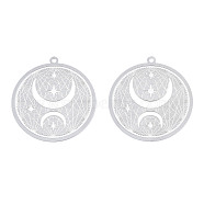 304 Stainless Steel Filigree Pendants, Etched Metal Embellishments, Moon with Star, Stainless Steel Color, 32.5x30x0.2mm, Hole: 1.5mm(STAS-S118-054)