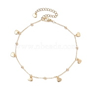 Brass Cable Chain Anklets, Satellite Chains, Heart Charm Anklets, Golden, 8-7/8 inch(22.5cm)(AJEW-AN00601-01)