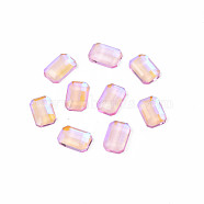 Glass Rhinestone Cabochons, Nail Art Decoration Accessories, Faceted, Rectangle Octagon, Pink, 6x4x1.5mm(MRMJ-N027-027B)