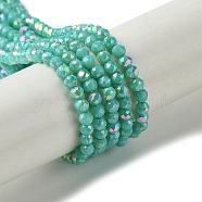Electroplated Glass Beads Strands, Faceted, Half Plated, AB Color Plated, Round, Medium Aquamarine, 3mm, Hole: 0.8mm, about 138pcs/strand, 14.57''(37cm)(EGLA-P055-01B-01)