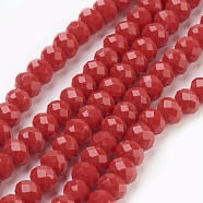 Glass Beads Strands, Imitation Jade Glass, Faceted, Rondelle, Red, 6x4~5mm, Hole: 0.8~1mm, about 88~92pcspcs/strand, 15.5 inch~16 inch(39~45cm)(GLAA-K027-05A)