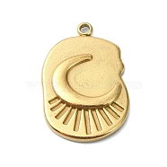 Ion Plating(IP) 304 Stainless Steel Pendants, Real 18K Gold Plated, Oval Charm, Moon, 23x15x2.5mm, Hole: 1.6mm(STAS-B058-02G-03)