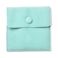 Square Velvet Jewelry Bags, with Snap Fastener, Turquoise, 10x10x1cm(TP-B001-01B-06)