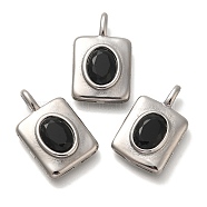 304 Stainless Steel Jet Rhinestone Pendants, Rectangle, Stainless Steel Color, 20x12.5x4mm, Hole: 4.5x2mm(STAS-P371-006P)