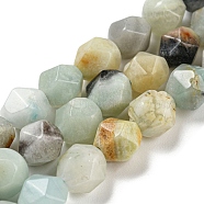 Natural Flower Amazonite Beads Strands, Faceted, Polygon, 7.5~8.5x7.5~8x7.5~8mm, Hole: 1.4mm, about 44~49pcs/strand, 14.25~14.96 inch(36.2~38cm)(G-C085-A01-01)