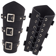 Leatheroid Punk Style Cuff Wristband for Bikers, Retro Archery Armguard, with Zinc Alloy Findings & Cord, Pentagon, Black, 195x238x15mm, Hole: 5mm(AJEW-WH0020-38B)