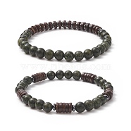 Natural Serpentine & Synthetic Non-magnetic Hematite Beads Energy Stretch Bracelets Set, Coconut Beads Bracelets for Girl Women, Inner Diameter: 2-3/8 inch(5.9cm), 2pcs/set(BJEW-JB07142-05)
