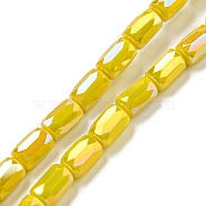 Glass Beads Strands, AB Color Plated, Faceted Column, Yellow, 6x4mm, Hole: 0.8mm, about 80pcs/strand, 20.08''~20.47''(51~52cm)(EGLA-P052-03C-03)