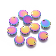 Ion Plating(IP) 304 Stainless Steel Charms, Flat Round, Stamping Blank Tag, Rainbow Color, 10x0.8mm, Hole: 1.2mm(STAS-G201-02C-M)