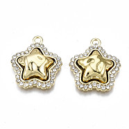 Rack Plating Alloy Crystal Rhinestone Pendants, with Plastic, Cadmium Free & Lead Free, Star, Light Gold, Gold, 21.5x18.5x5.5mm, Hole: 2mm(PALLOY-S132-218A-RS)